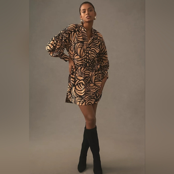 Anthropologie Stylish Tan and Black Patterned Dress - Picture 4 of 15